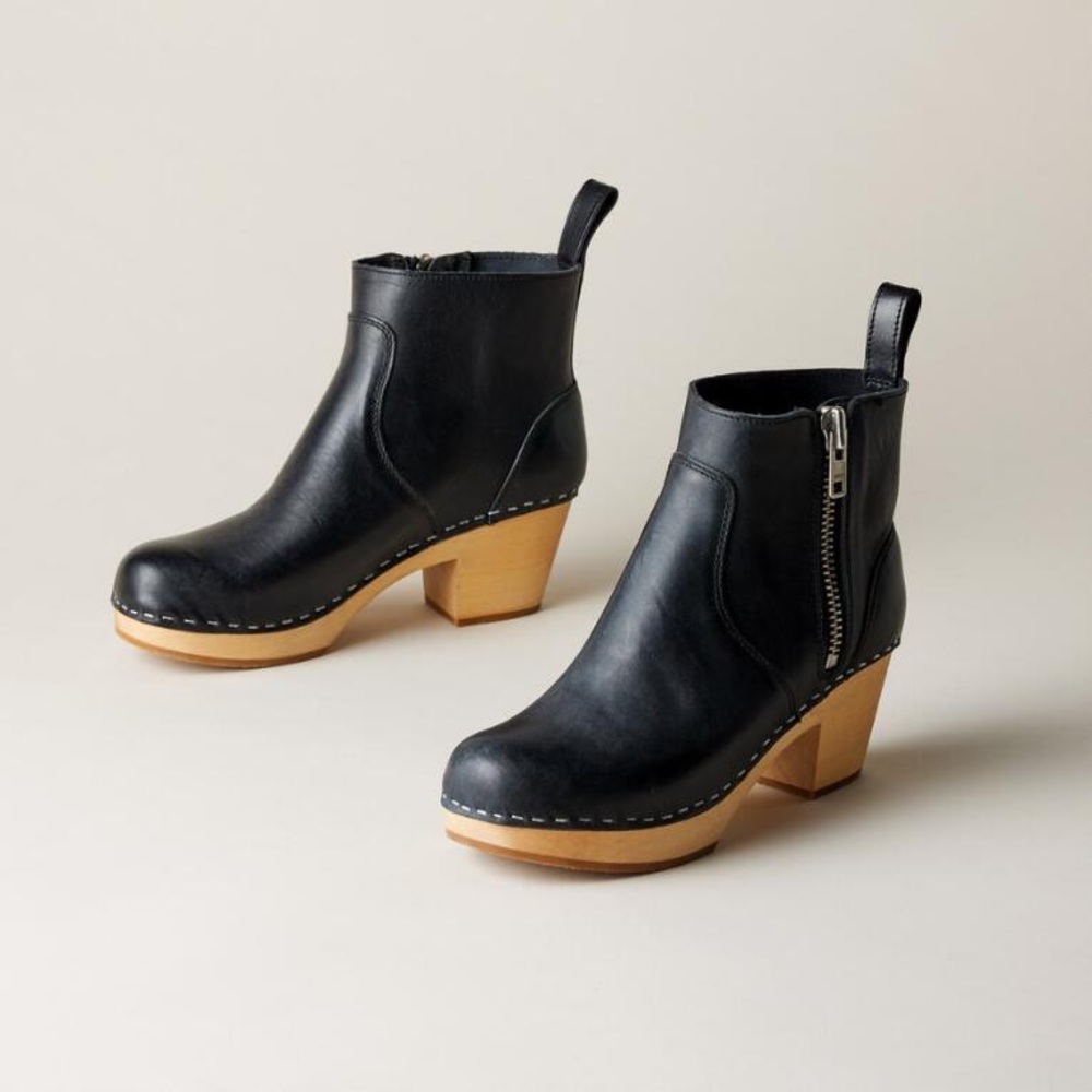 Swedish Hasbeens Zip It Emy Boot (Black Leather)
